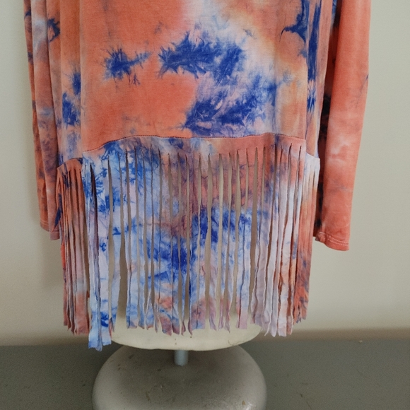 Entro Tie Dye Fringe Short Sleeve Shirt Medium - Picture 6 of 8